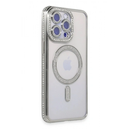 Mey İthalat®  iPhone 15 Pro Kılıf Joke Simli Magneticsafe Kılıf - Gümüş
