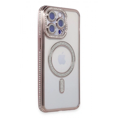 Mey İthalat®  iPhone 15 Pro Kılıf Joke Simli Magneticsafe Kılıf - Pembe