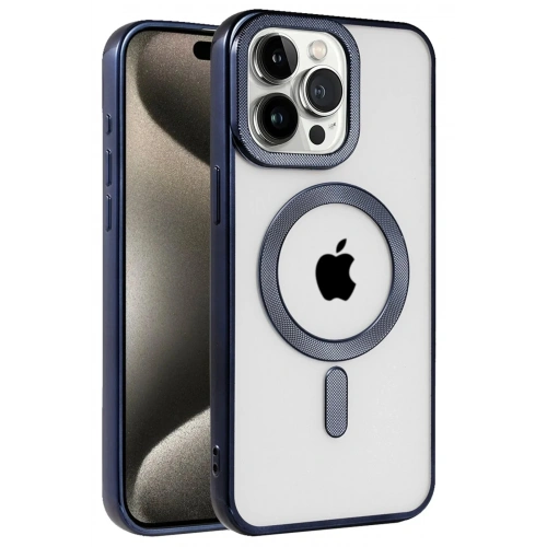 Mey İthalat®  iPhone 15 Pro Kılıf Kronos Magsafe Kapak - Lacivert