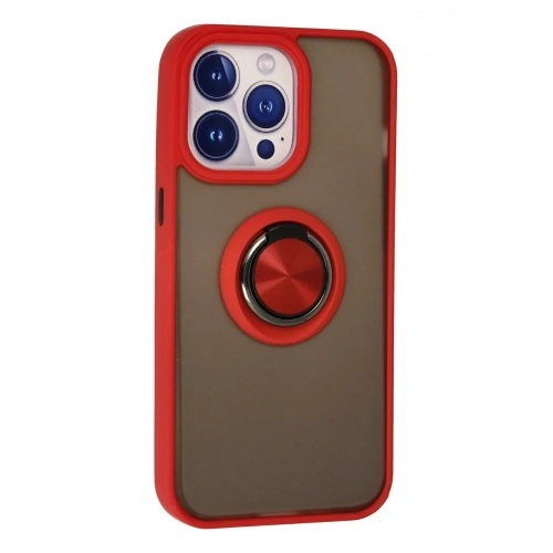Mey İthalat®  iPhone 15 Pro Kılıf Montreal Yüzüklü Silikon Kapak - Kırmızı