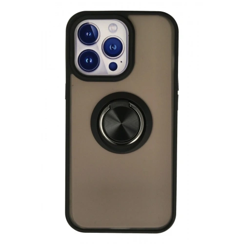 Mey İthalat®  iPhone 15 Pro Kılıf Montreal Yüzüklü Silikon Kapak - Siyah