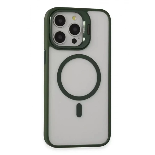Mey İthalat®  iPhone 15 Pro Kılıf Roblox Lens Magsafe Standlı Kapak - Koyu Yeşil