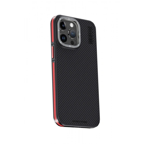 Mey İthalat®  iPhone 15 Pro Max Kılıf Aramid 600D Kevlar Karbon Fiber Magsafe Kapak - Kırmızı