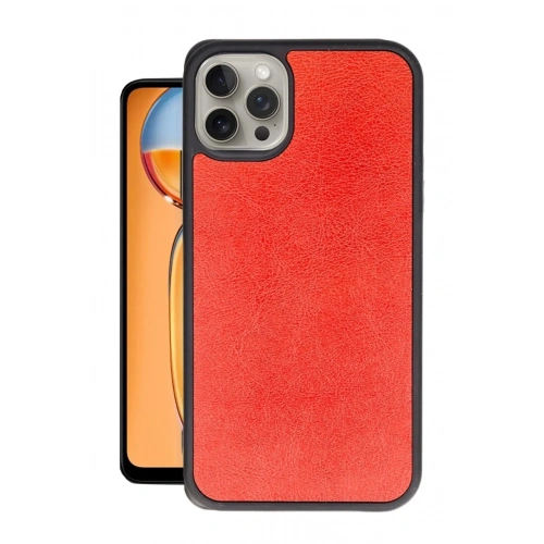Mey İthalat®  iPhone 15 Pro Max Kılıf Aras Deri Kapak - Kırmızı