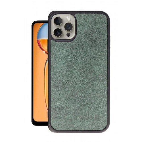 Mey İthalat®  iPhone 15 Pro Max Kılıf Aras Deri Kapak - Koyu Yeşil