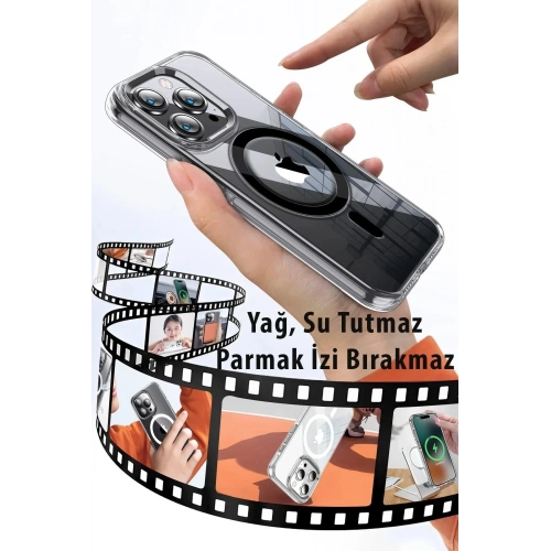 Mey İthalat®  iPhone 15 Pro Max Kılıf Crystal Magsafe Kapak - Şeffaf