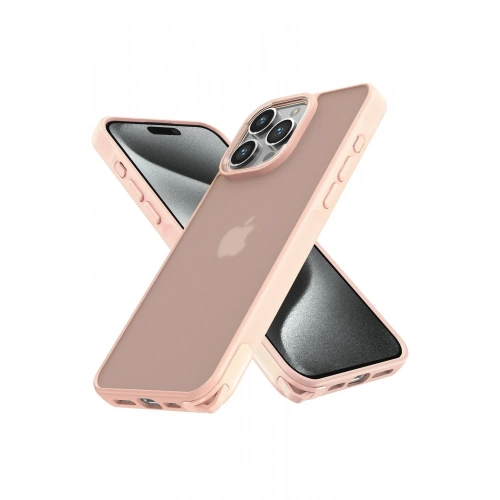Mey İthalat®  iPhone 15 Pro Max Kılıf Elegant Kapak - Pudra
