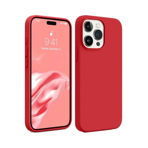 Mey İthalat®  iPhone 15 Pro Max Kılıf First Silikon - Kırmızı