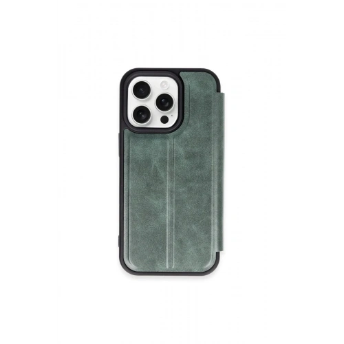 Mey İthalat®  iPhone 15 Pro Max Kılıf Flip Cover - Koyu Yeşil