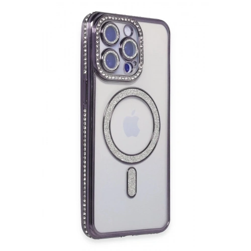 Mey İthalat®  iPhone 15 Pro Max Kılıf Joke Simli Magneticsafe Kılıf - Derin Mor