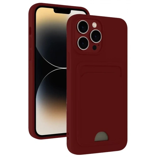 Mey İthalat®   iPhone 15 Pro Max Kılıf Kelvin Kartvizitli Silikon - Bordo