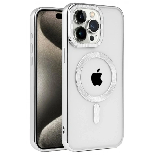 Mey İthalat®  iPhone 15 Pro Max Kılıf Kronos Magsafe Kapak - Gümüş