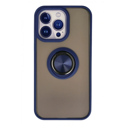 Mey İthalat®  iPhone 15 Pro Max Kılıf Montreal Yüzüklü Silikon Kapak - Lacivert