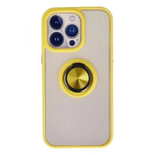 Mey İthalat®  iPhone 15 Pro Max Kılıf Montreal Yüzüklü Silikon Kapak - Sarı