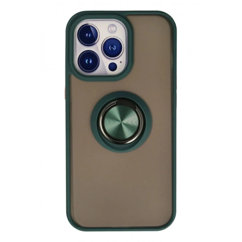 Mey İthalat®  iPhone 15 Pro Max Kılıf Montreal Yüzüklü Silikon Kapak - Yeşil