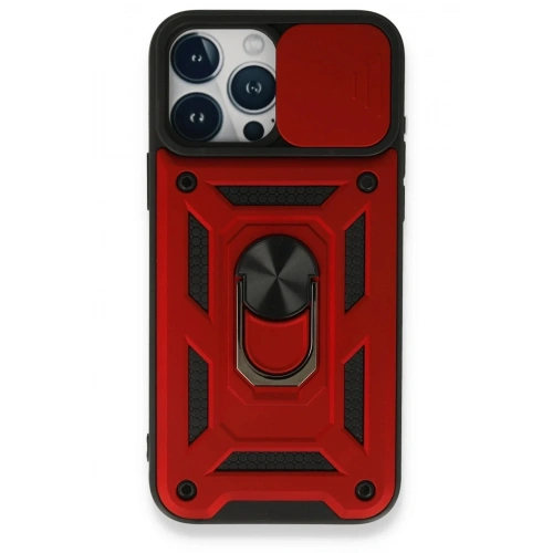 Mey İthalat®  iPhone 15 Pro Max Kılıf Pars Lens Yüzüklü Silikon - Kırmızı