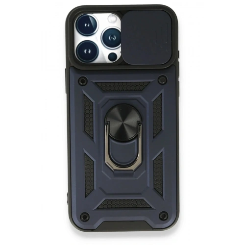 Mey İthalat®  iPhone 15 Pro Max Kılıf Pars Lens Yüzüklü Silikon - Lacivert