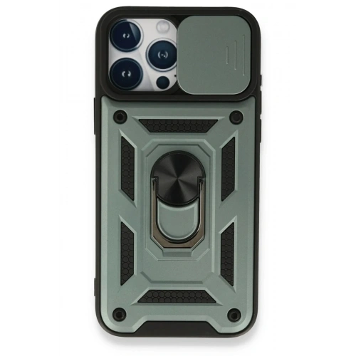 Mey İthalat®  iPhone 15 Pro Max Kılıf Pars Lens Yüzüklü Silikon - Yeşil
