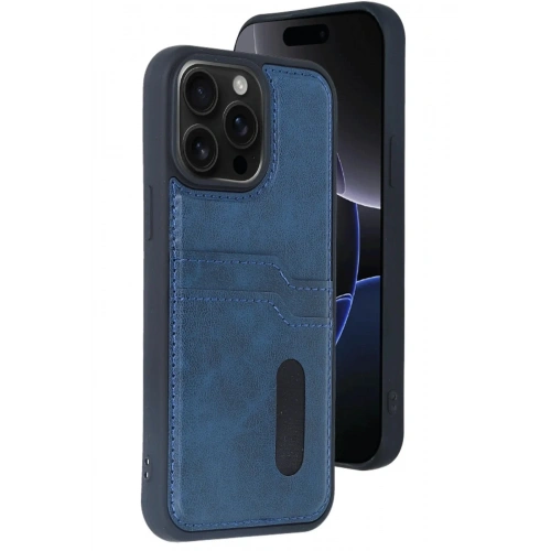 Mey İthalat®  iPhone 15 Pro Max Kılıf Sara Kartvizitli Deri Kılıf - Lacivert