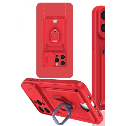 Mey İthalat®  iPhone 15 Pro Max Kılıf Zuma Kartvizitli Yüzüklü Silikon - Kırmızı