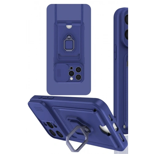 Mey İthalat®  iPhone 15 Pro Max Kılıf Zuma Kartvizitli Yüzüklü Silikon - Lacivert