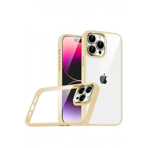 Mey İthalat®   iPhone 15 Pro Max  Lensli Silikon - Gold