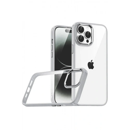 Mey İthalat®   iPhone 15 Pro Max  Lensli Silikon - Gümüş
