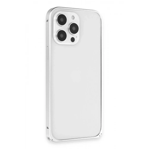 Mey İthalat®  iPhone 15 Pro Max Metal Bumper Mat Kapak - Gümüş