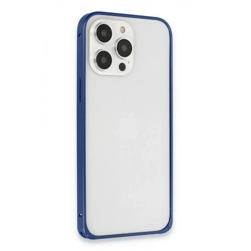 Mey İthalat®  iPhone 15 Pro Max Metal Bumper Mat Kapak - Lacivert