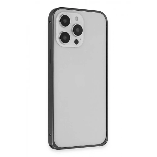 Mey İthalat®  iPhone 15 Pro Max Metal Bumper Mat Kapak - Siyah
