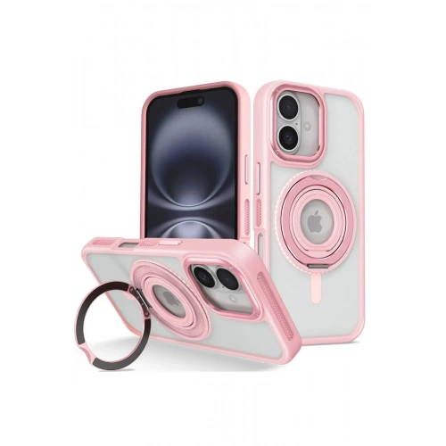 Mey İthalat®  iPhone 16 Banza Magsafe Standlı Kapak - Pembe