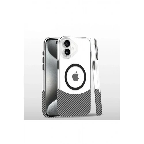 Mey İthalat®  iPhone 16 Carbon Puzzle Magsafe Kapak - Beyaz