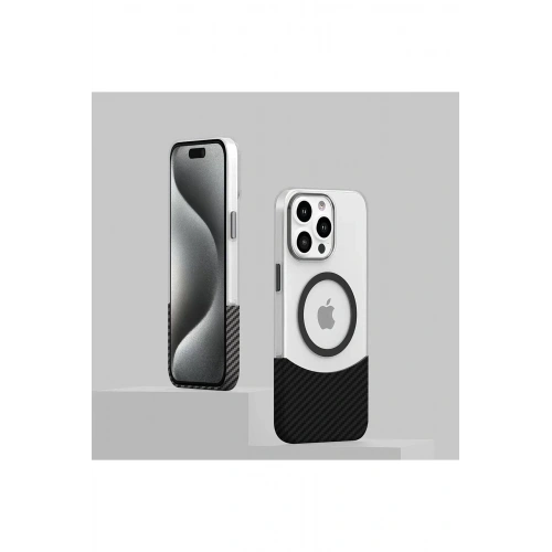 Mey İthalat®  iPhone 16 Carbon Puzzle Magsafe Kapak - Siyah