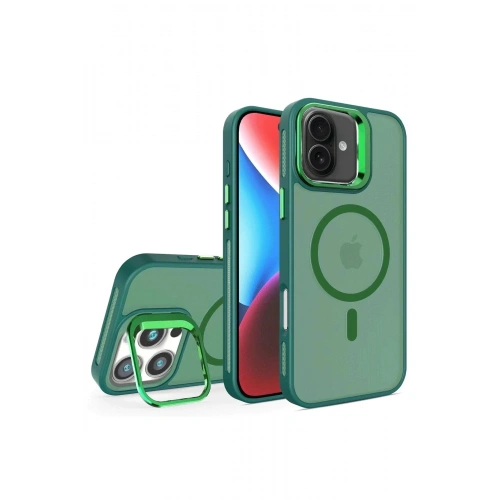 Mey İthalat®  iPhone 16 Flet Lens Magsafe Kapak - Koyu Yeşil