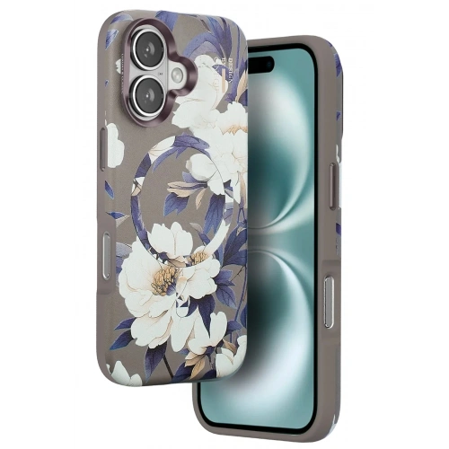 Mey İthalat®  iPhone 16 Flower Series Magsafe Kapak - Gri