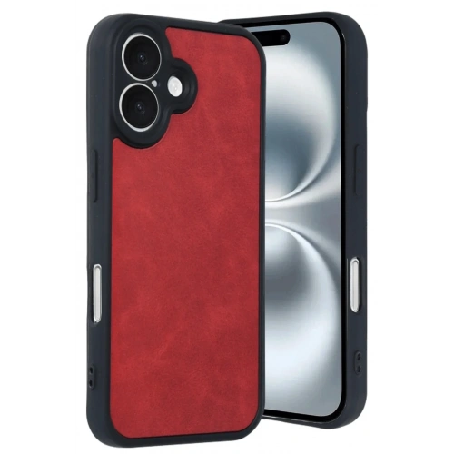 Mey İthalat®  iPhone 16 Kılıf Aras Deri Kapak - Kırmızı