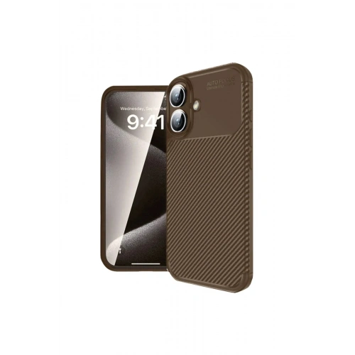 Mey İthalat®  iPhone 16 Kılıf Auto Focus Karbon Kapak - Kahverengi