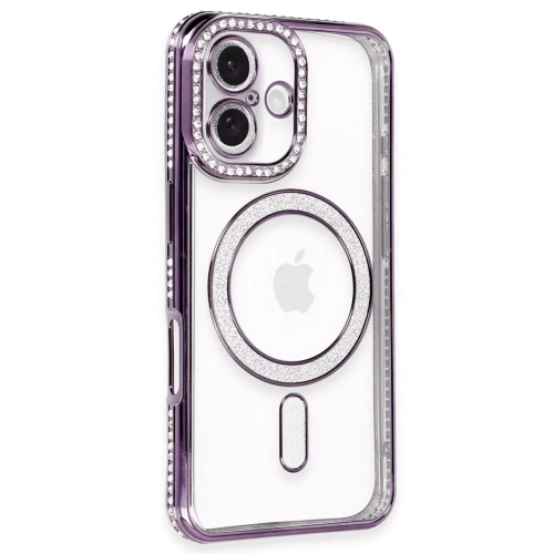 Mey İthalat®  iPhone 16 Kılıf Joke Simli Magneticsafe Kılıf - Derin Mor