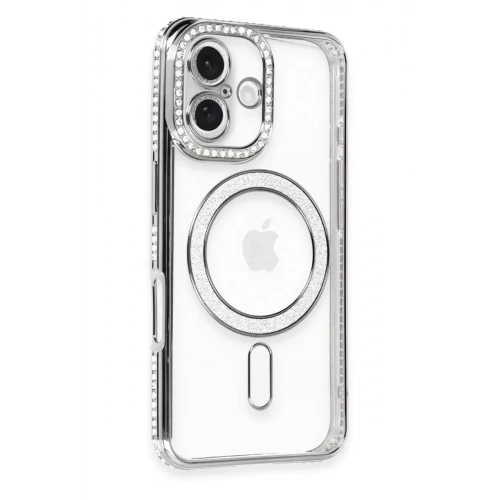 Mey İthalat®   iPhone 16 Kılıf Joke Simli Magneticsafe Kılıf - Gri