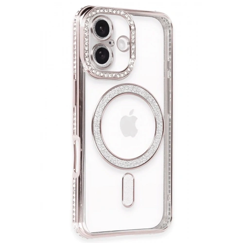 Mey İthalat®  iPhone 16 Kılıf Joke Simli Magneticsafe Kılıf - Pembe