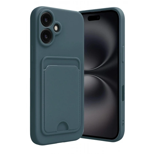Mey İthalat®  iPhone 16 Kılıf Kelvin Kartvizitli Silikon - Koyu Yeşil