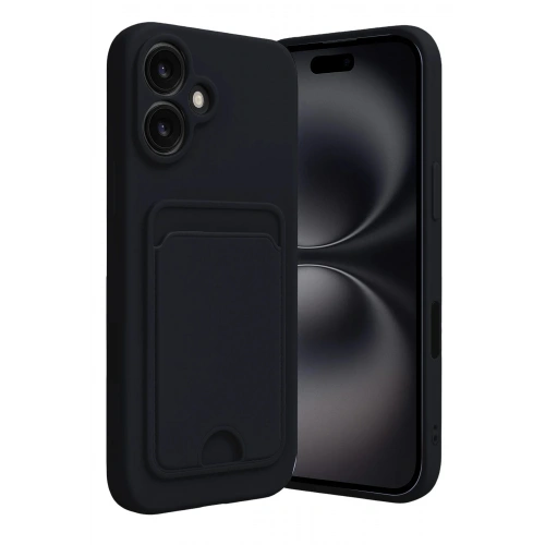 Mey İthalat®  iPhone 16 Kılıf Kelvin Kartvizitli Silikon - Siyah