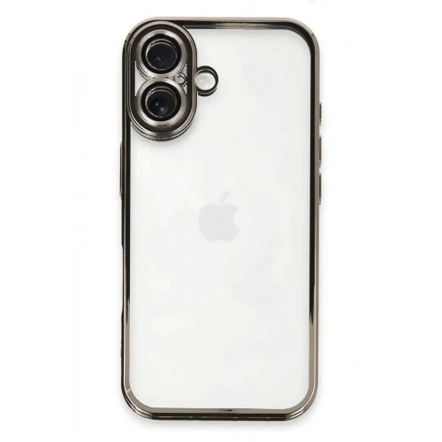 Mey İthalat®  iPhone 16 Kılıf  Lensli Silikon - Titanyum Gri