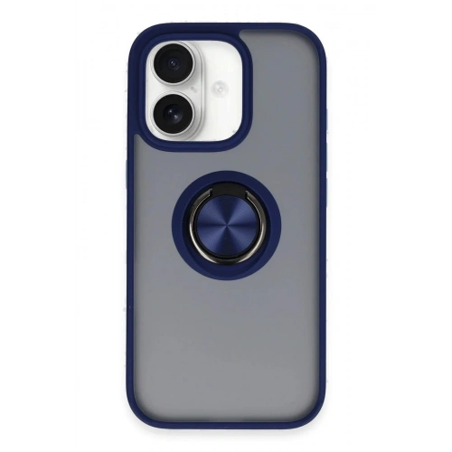 Mey İthalat®  iPhone 16 Kılıf Montreal Yüzüklü Silikon Kapak - Lacivert