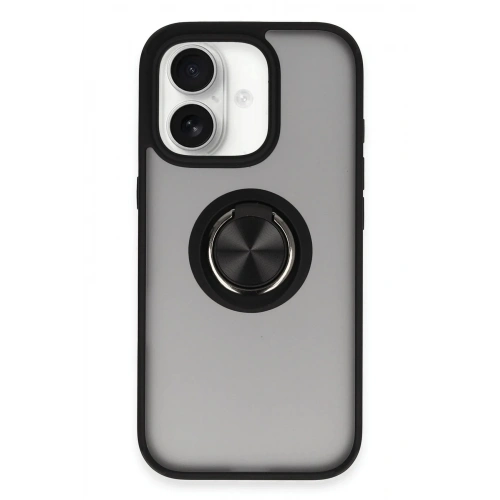 Mey İthalat®  iPhone 16 Kılıf Montreal Yüzüklü Silikon Kapak - Siyah