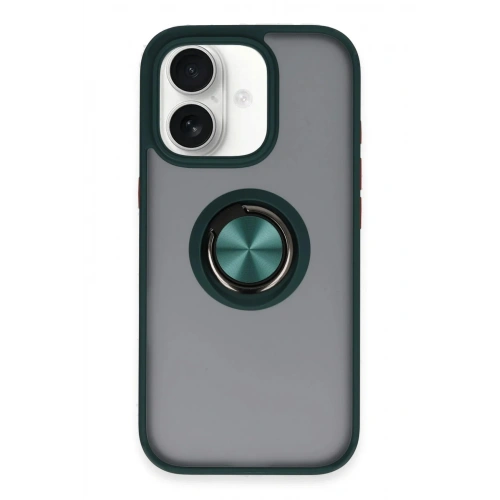 Mey İthalat®  iPhone 16 Kılıf Montreal Yüzüklü Silikon Kapak - Yeşil