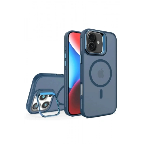Mey İthalat®  iPhone 16 Plus Flet Lens Magsafe Kapak - Lacivert