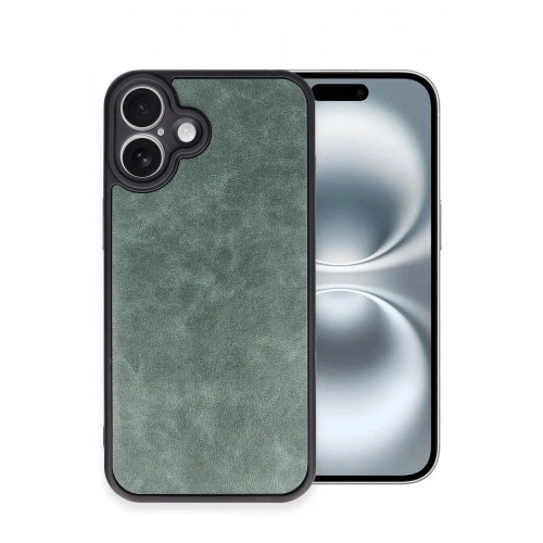 Mey İthalat®  iPhone 16 Plus Kılıf Aras Deri Kapak - Koyu Yeşil