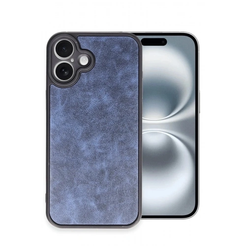 Mey İthalat®  iPhone 16 Plus Kılıf Aras Deri Kapak - Lacivert