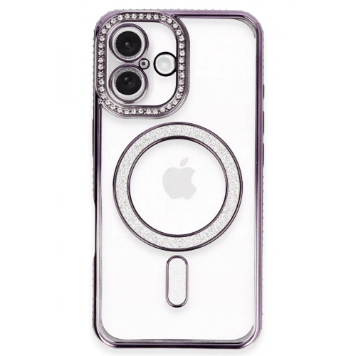 Mey İthalat®  iPhone 16 Plus Kılıf Joke Simli Magneticsafe Kılıf - Derin Mor